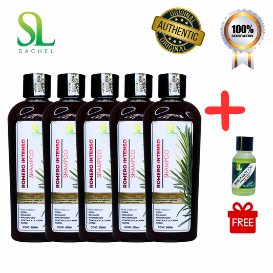 Pack Shampoo De Romero Intenso 500ml. 5 Piezas Más 1 Aceite De Bergamota De Regalo.